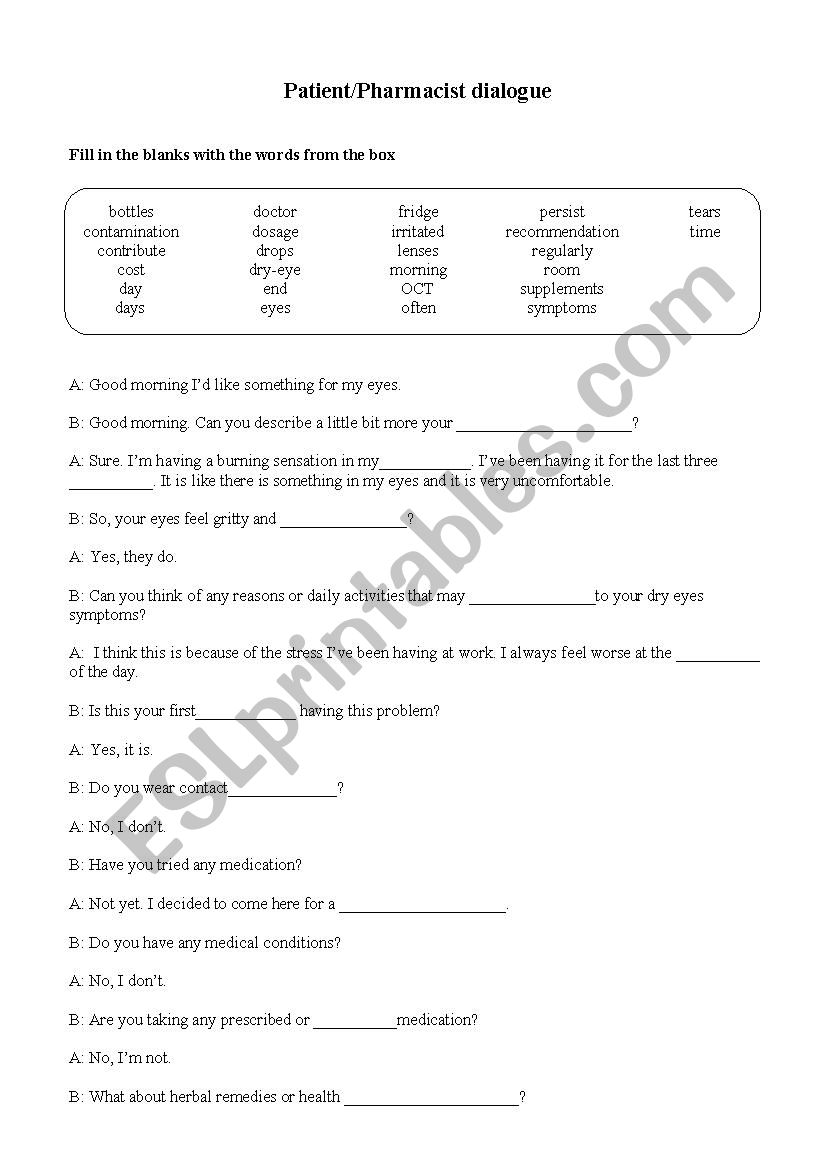 At the pharmacy-eye drops worksheet