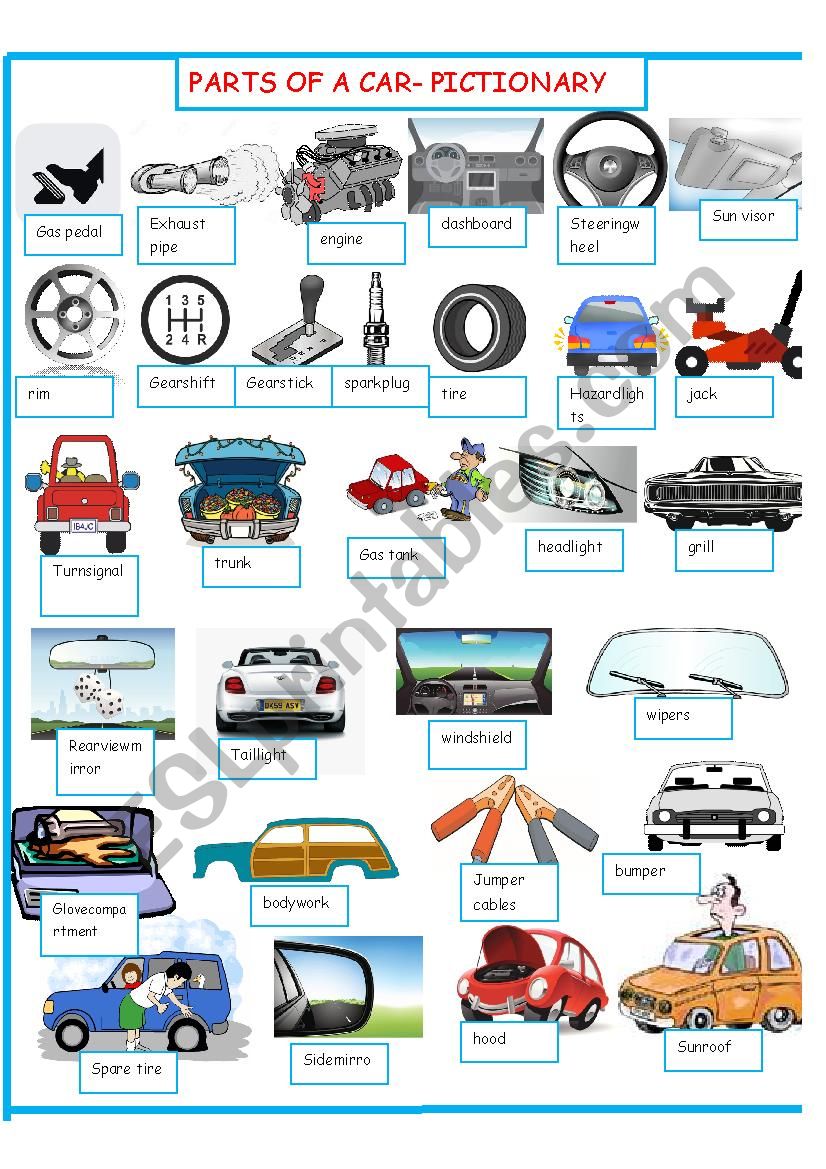 PARTS OF A CAR PICTIONARY     SET 1 OF 3