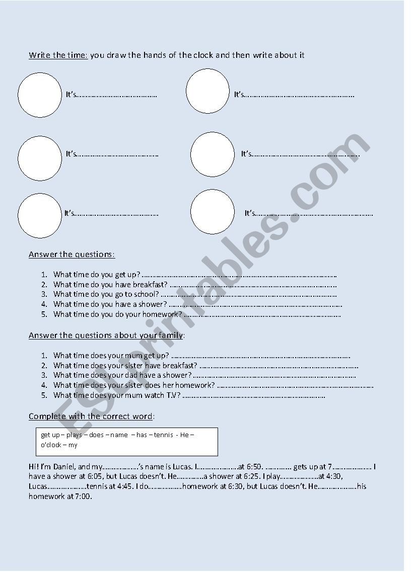 the time and simple present worksheet