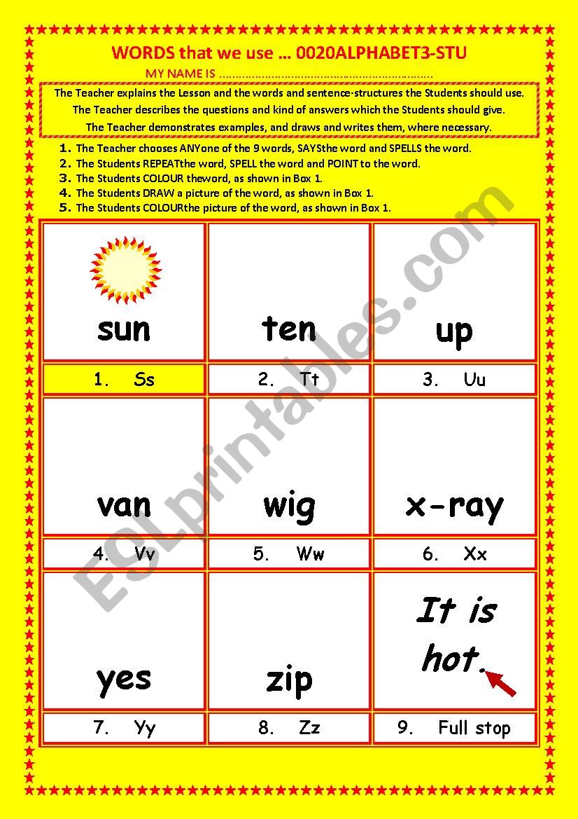 COLOURING, Vocabulary, 020 ... ALPHABET 3-STU