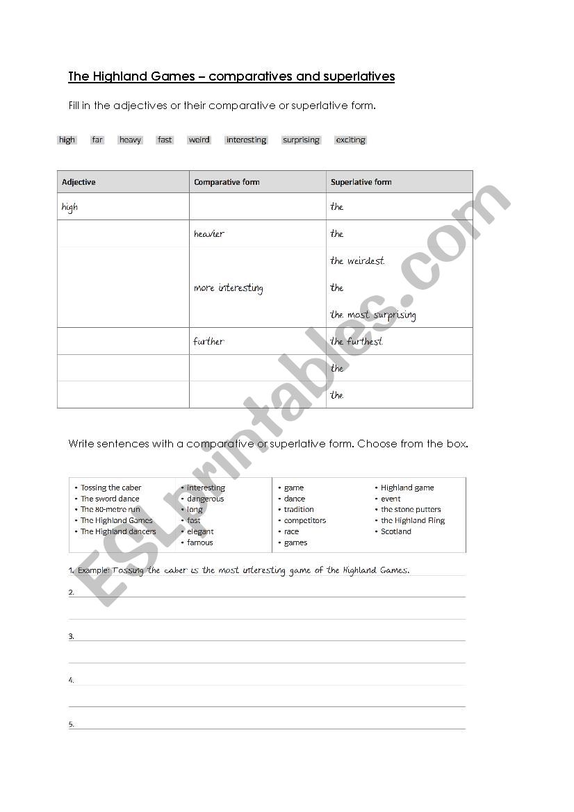 Highland games - comparatives and superlatives