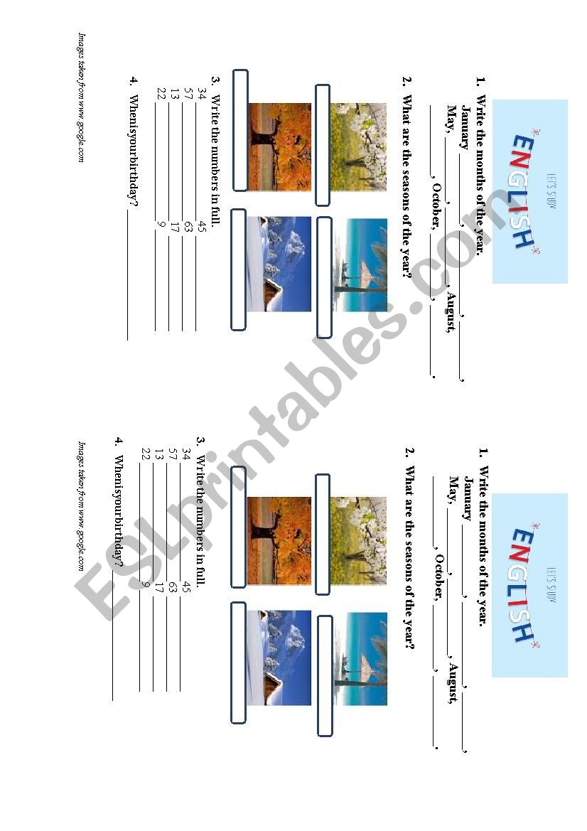 Months, seasons and numbers worksheet