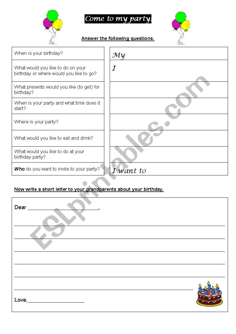 Birthday Writing worksheet