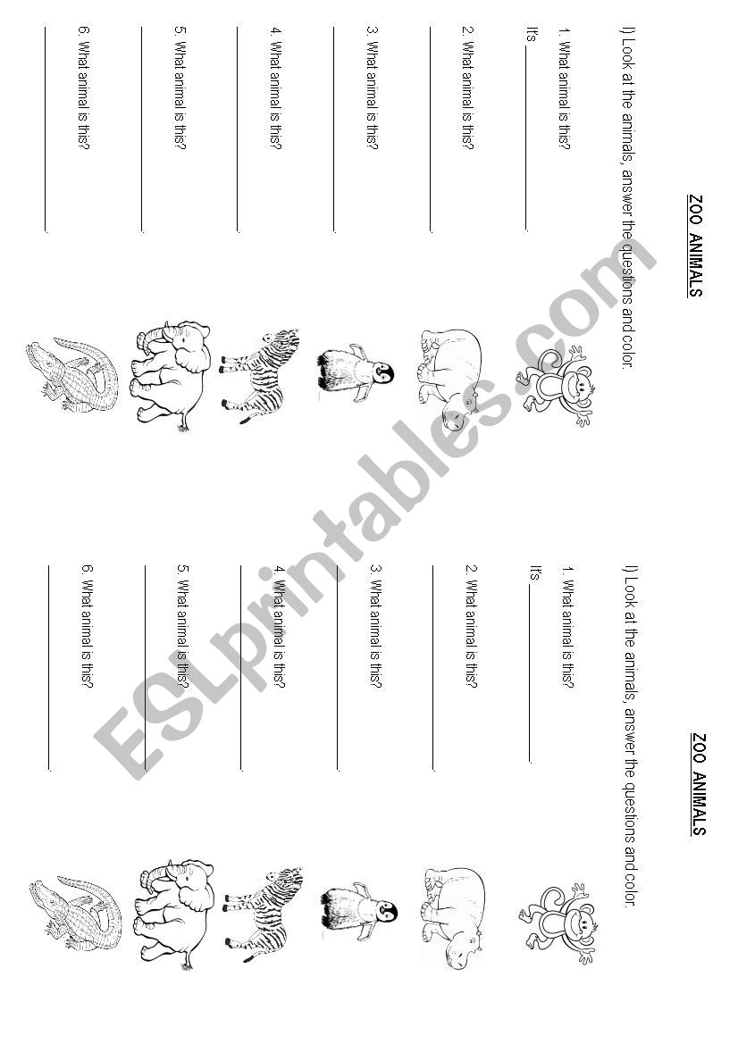 Zoo Animals worksheet