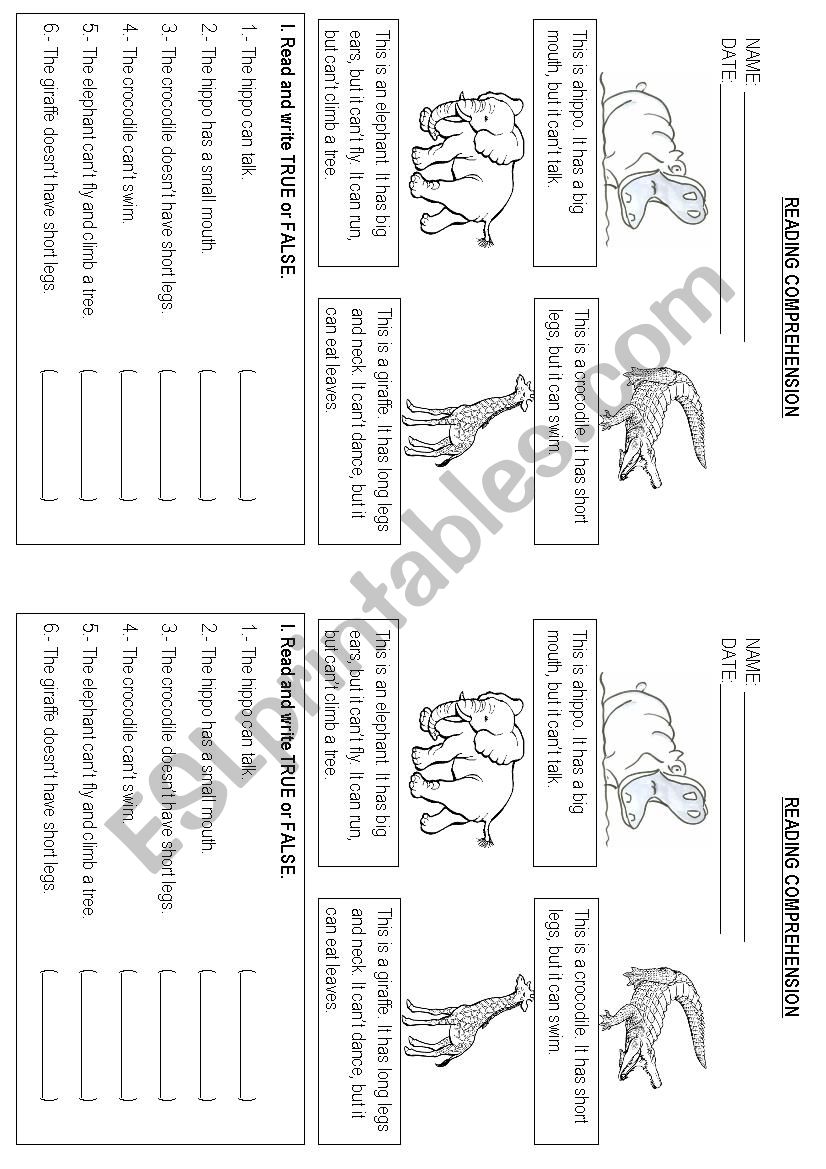 Zoo Animals - Reading worksheet