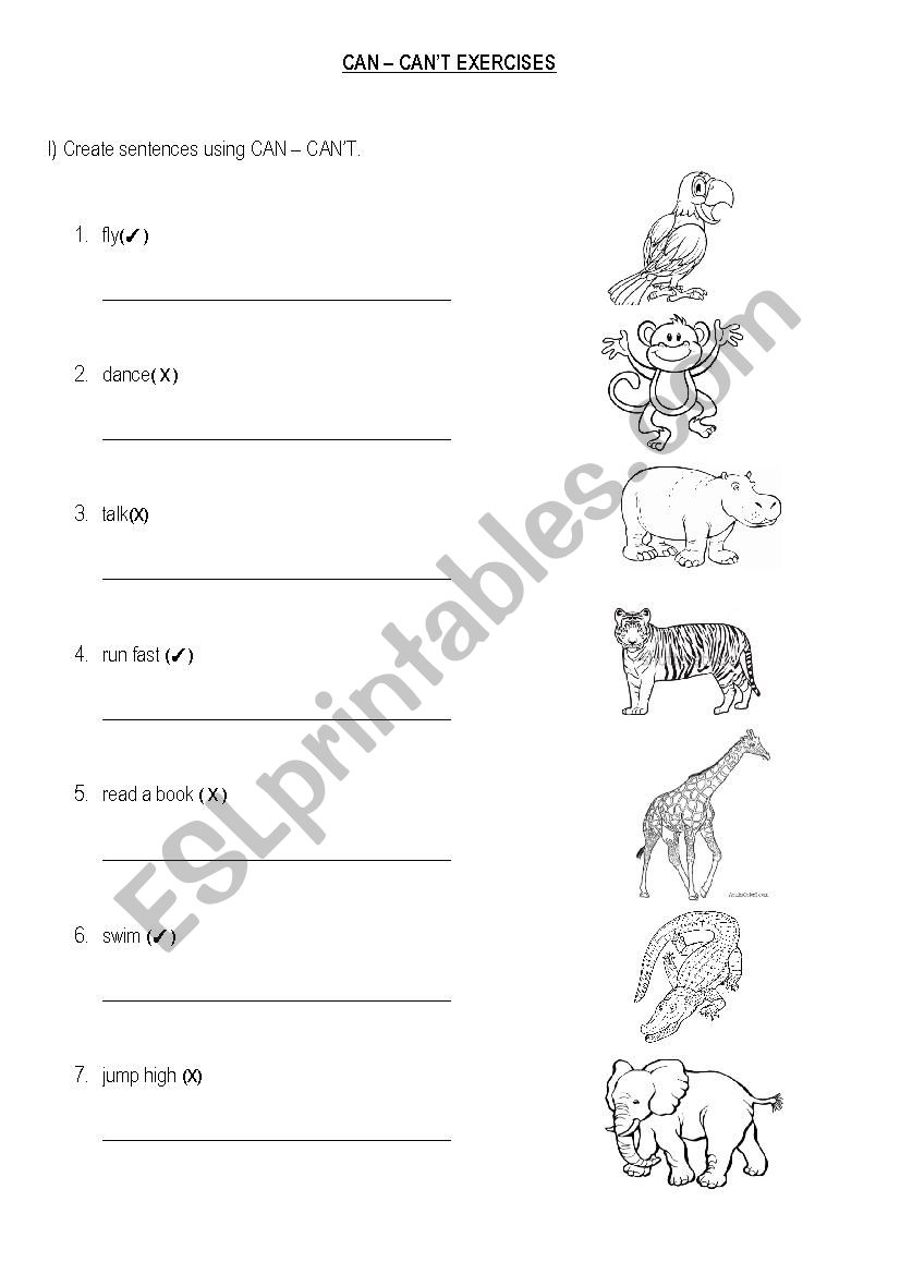 What can the animal do? worksheet