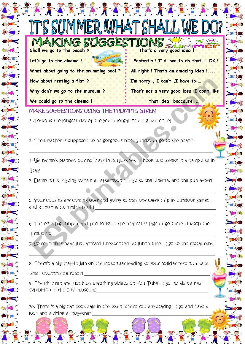 It´s summer! What shall we do? suggestions with answer keys