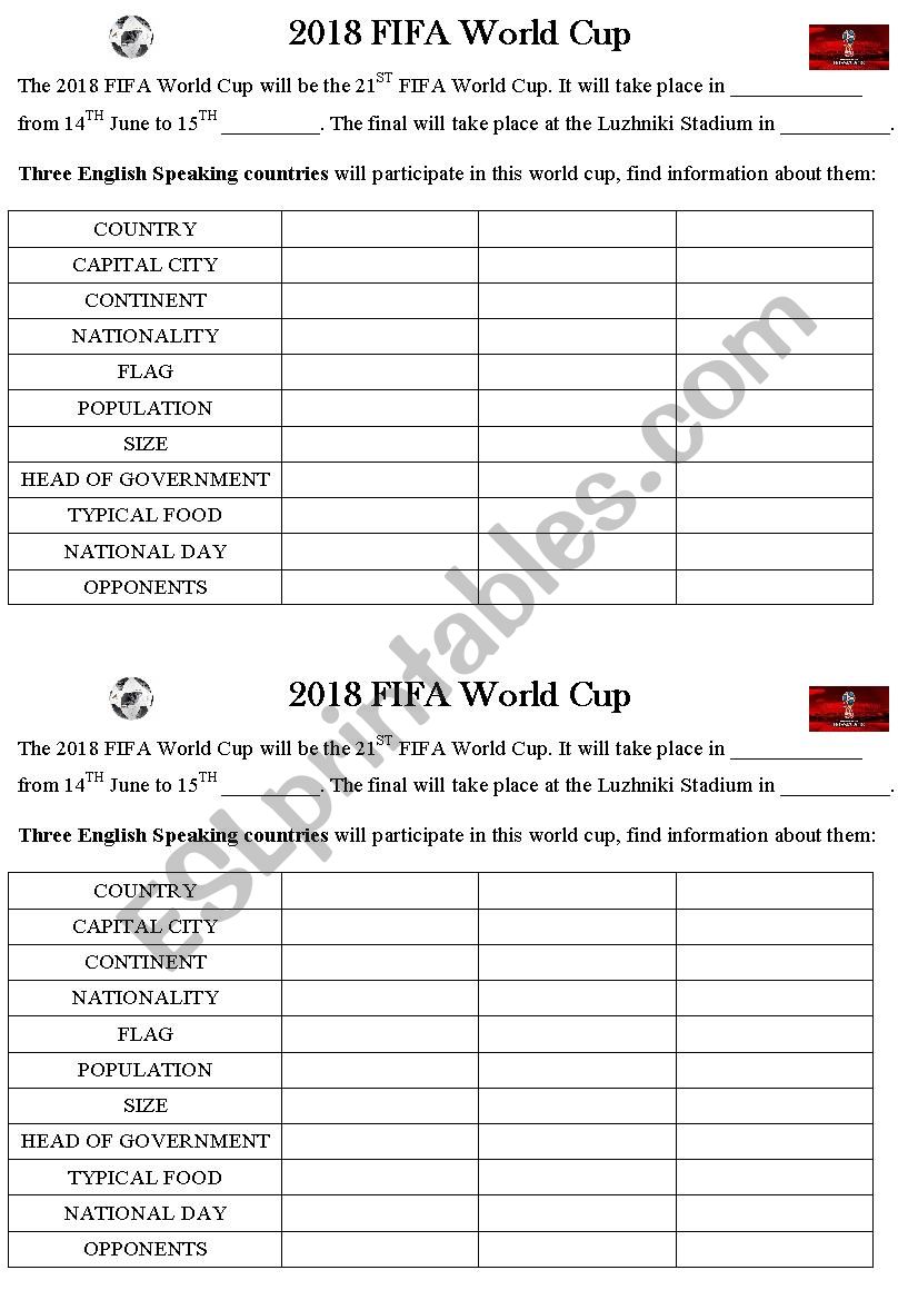 football world cup webquest  worksheet
