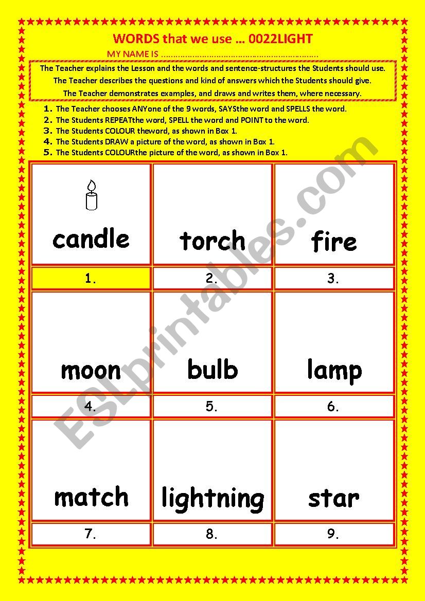 COLOURING, Vocabulary, 022 ... LIGHT