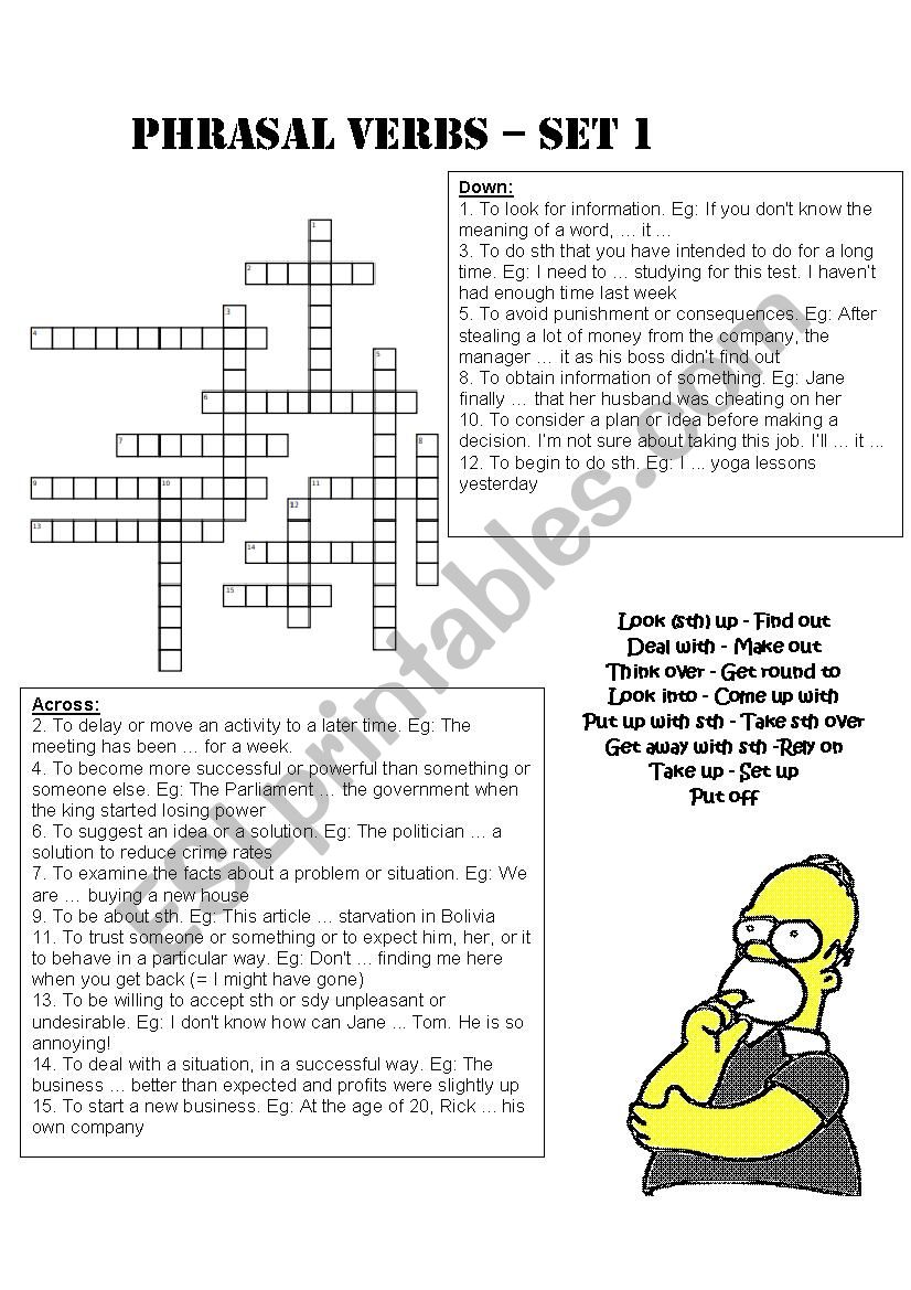 Phrasal verbs crossword worksheet