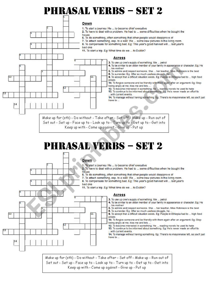 Phrasal verbs crossword (2) worksheet