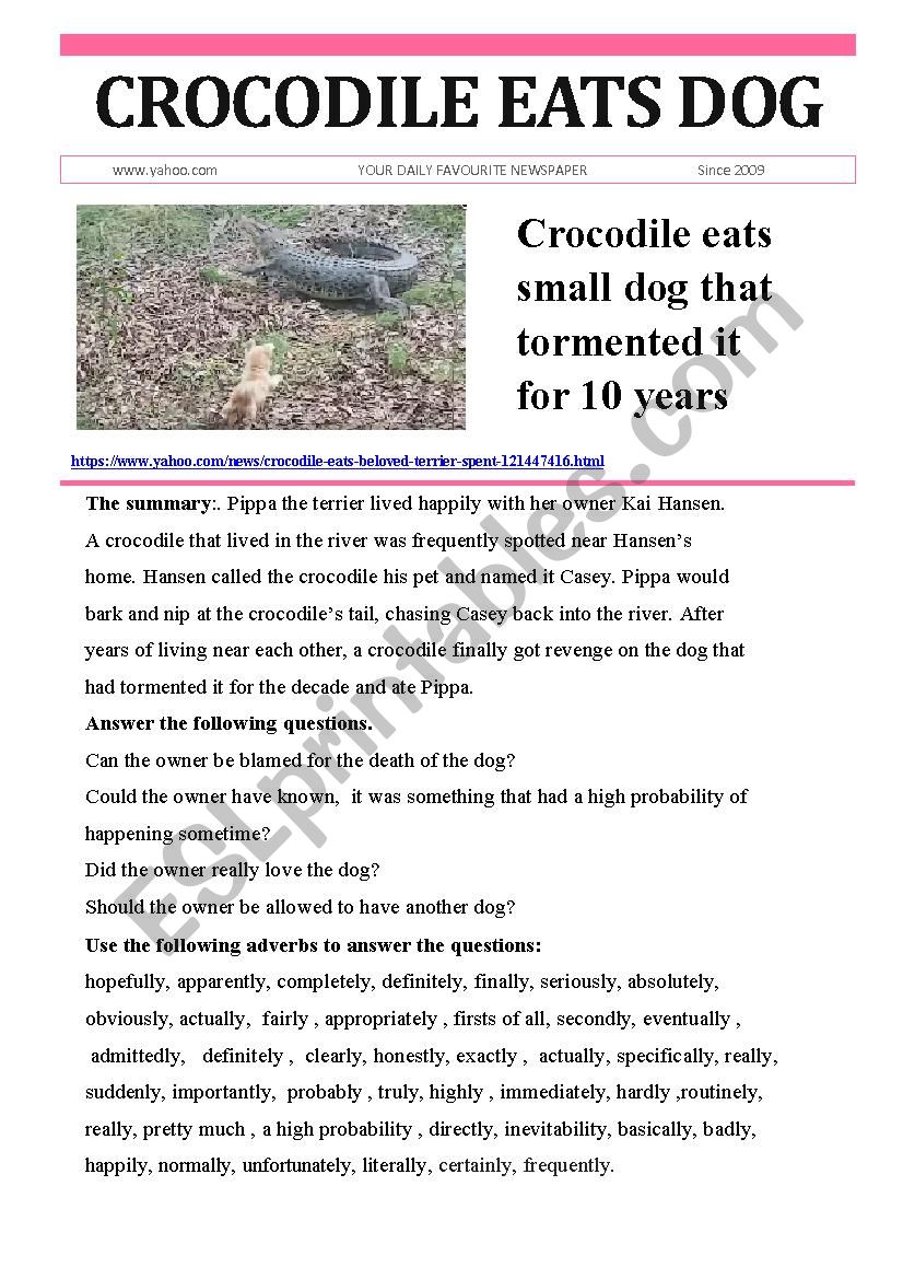 Crocodile eats dog worksheet
