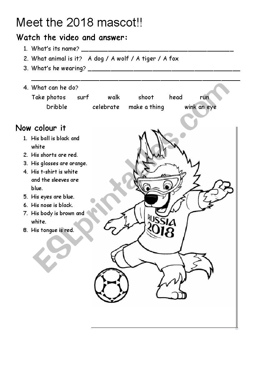 Meet the mascot worksheet