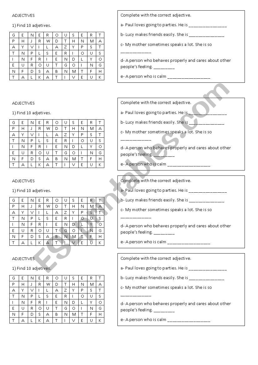 Personality adjectives worksheet