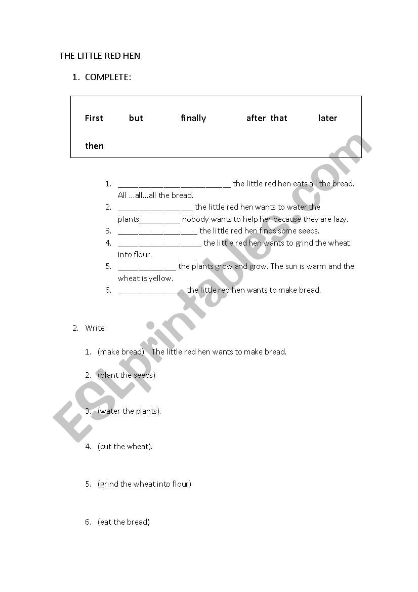 THE LITTLE RED HEN - STORY SEQUENCE