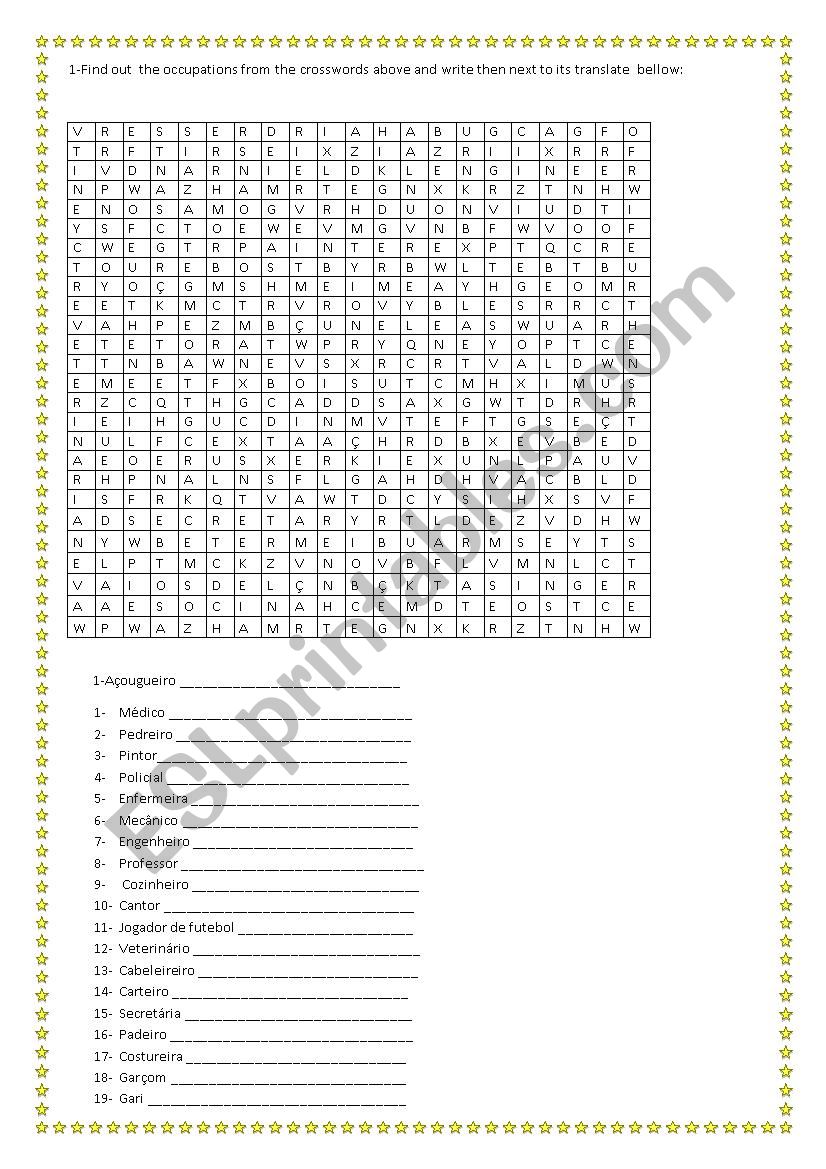 Occupations Searchword  worksheet