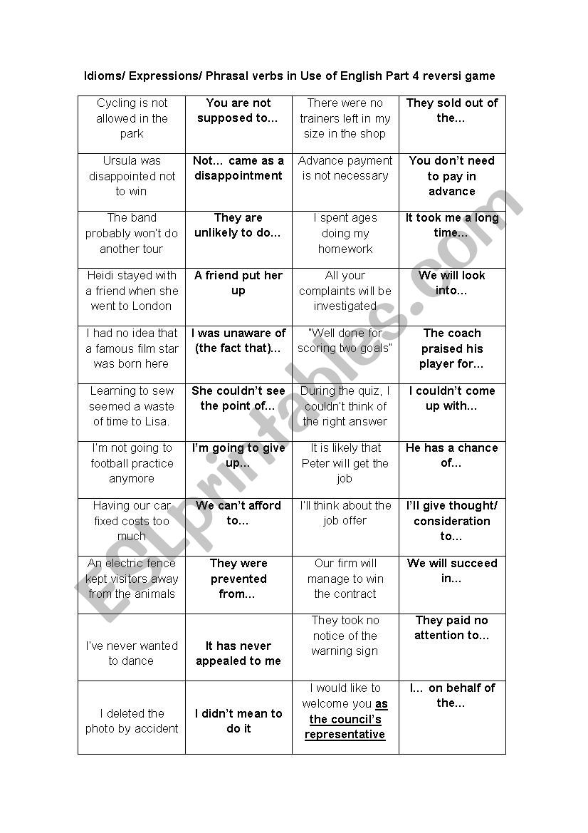 FCE Use of English Part 4 Idioms and Expressions