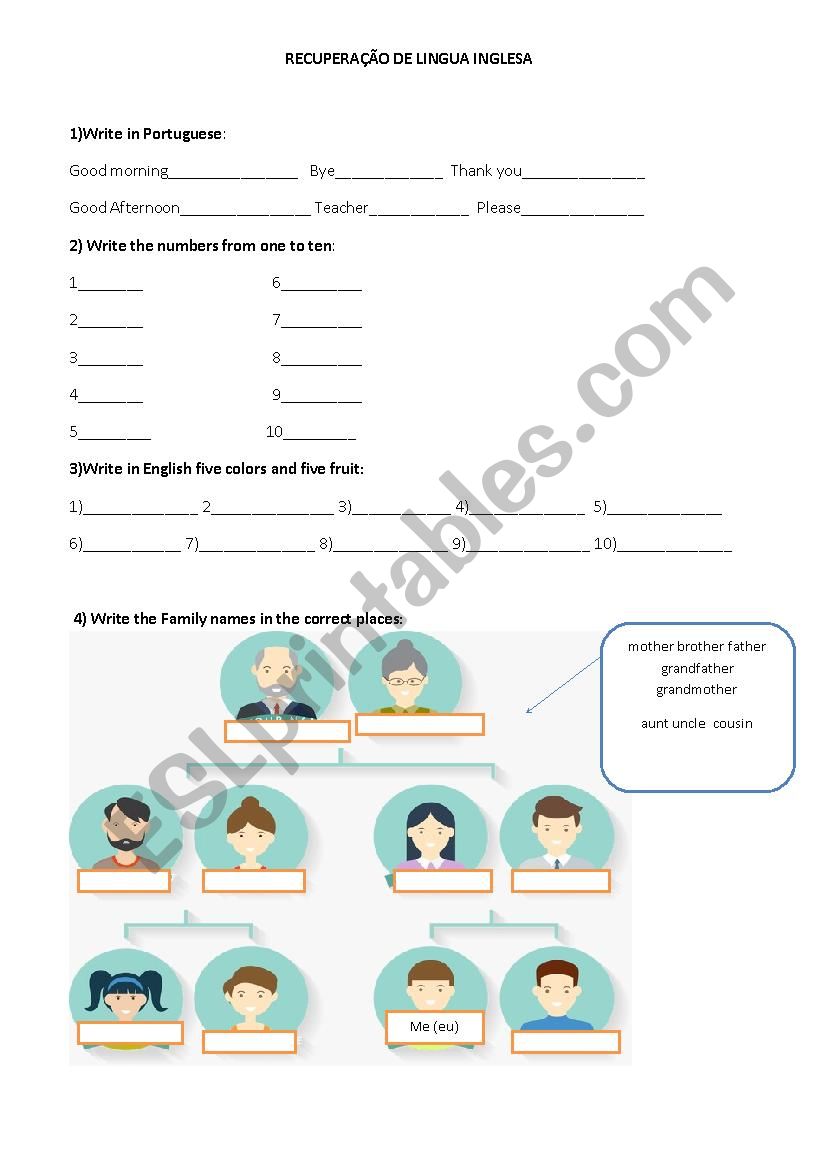 TEST 6 YEAR worksheet