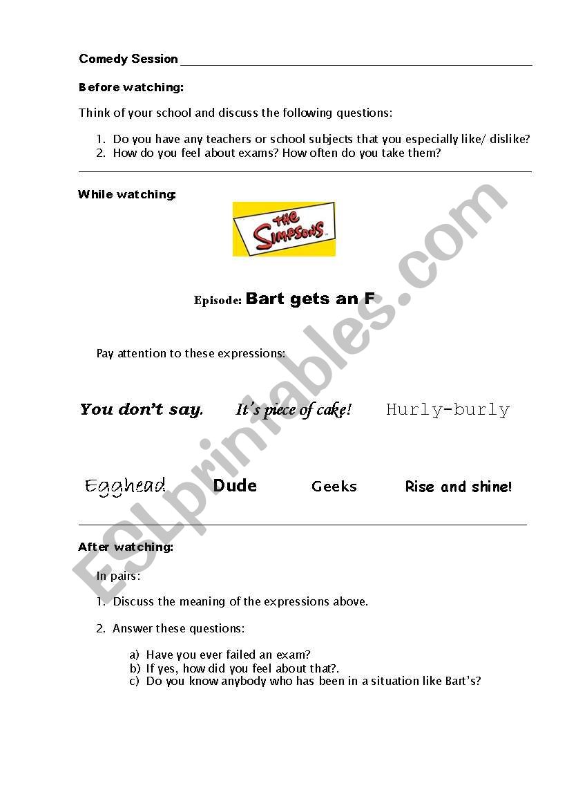Comedy session - The Simpsons worksheet
