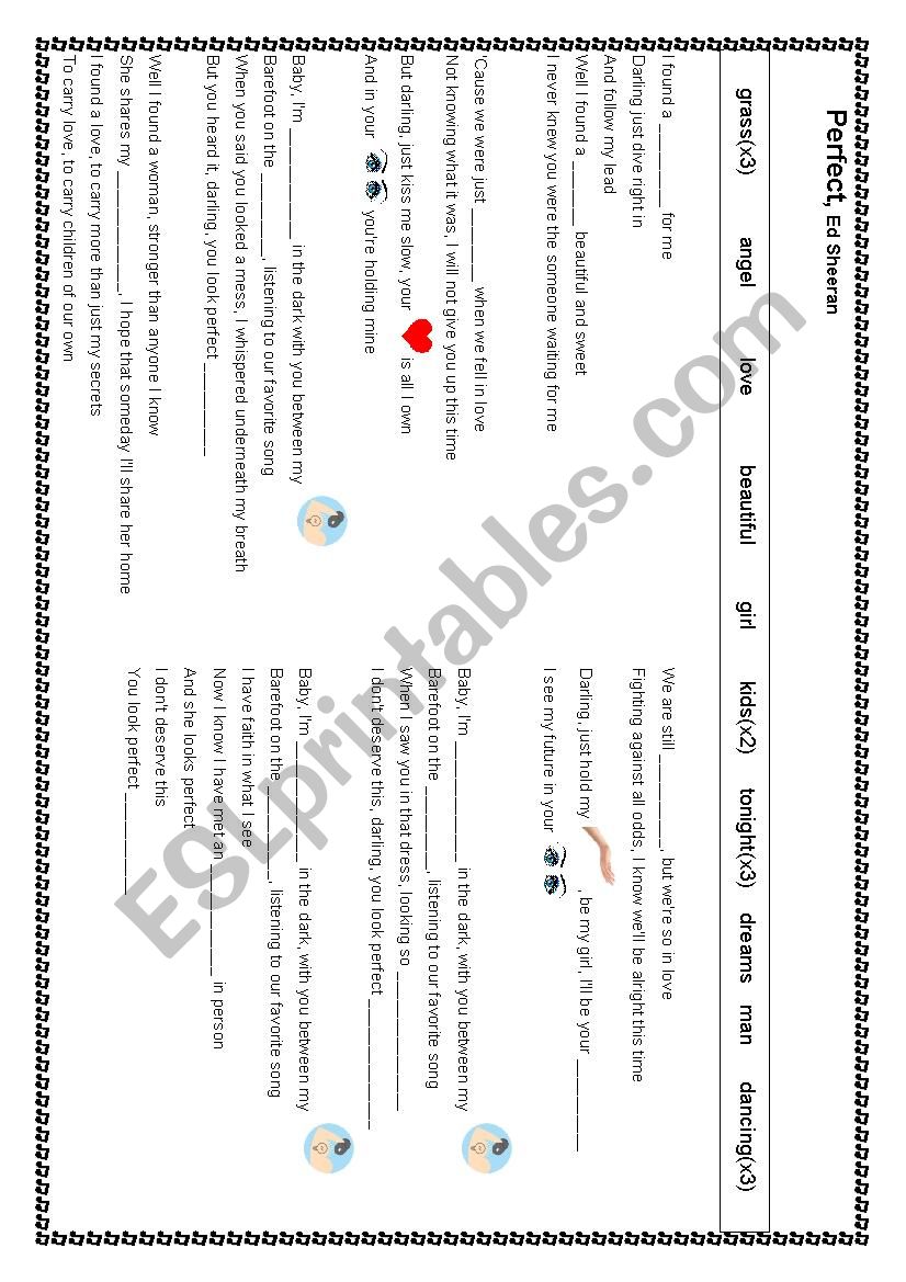 Perfect by Ed Sheeran worksheet