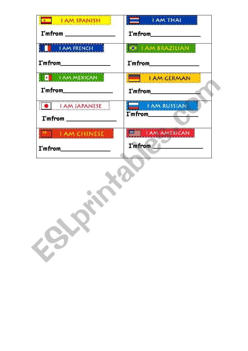 COUNTRIES AND NATIONALITIES worksheet