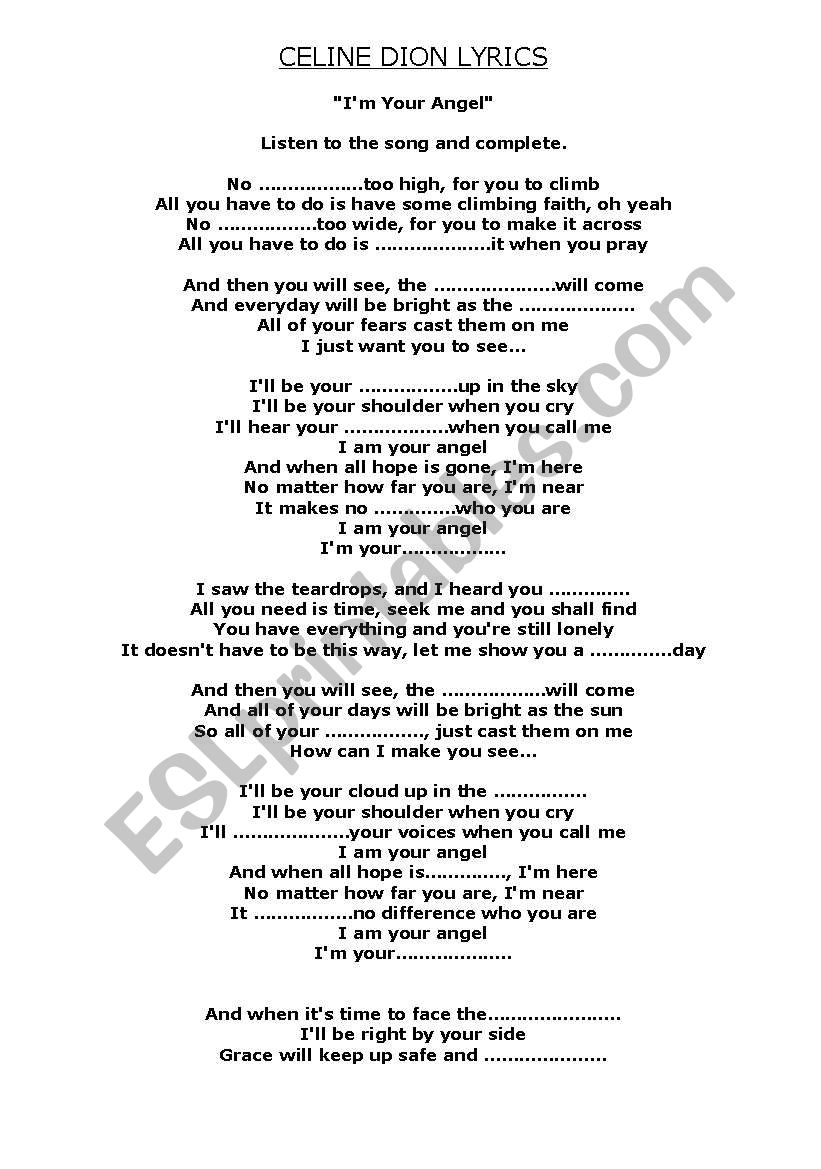 I AM YOUR ANGEL worksheet