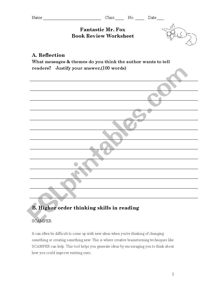 Fantastic Mr Fox worksheet