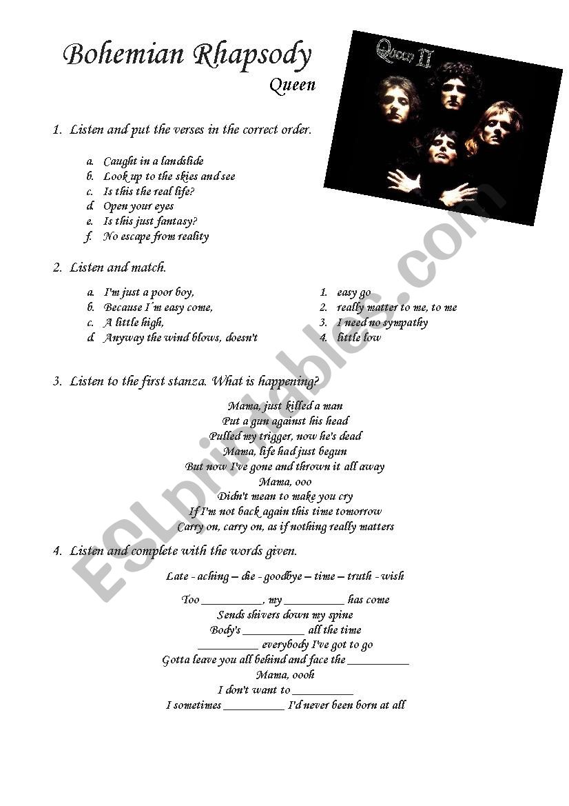 Bohemian Rhapsody worksheet worksheet