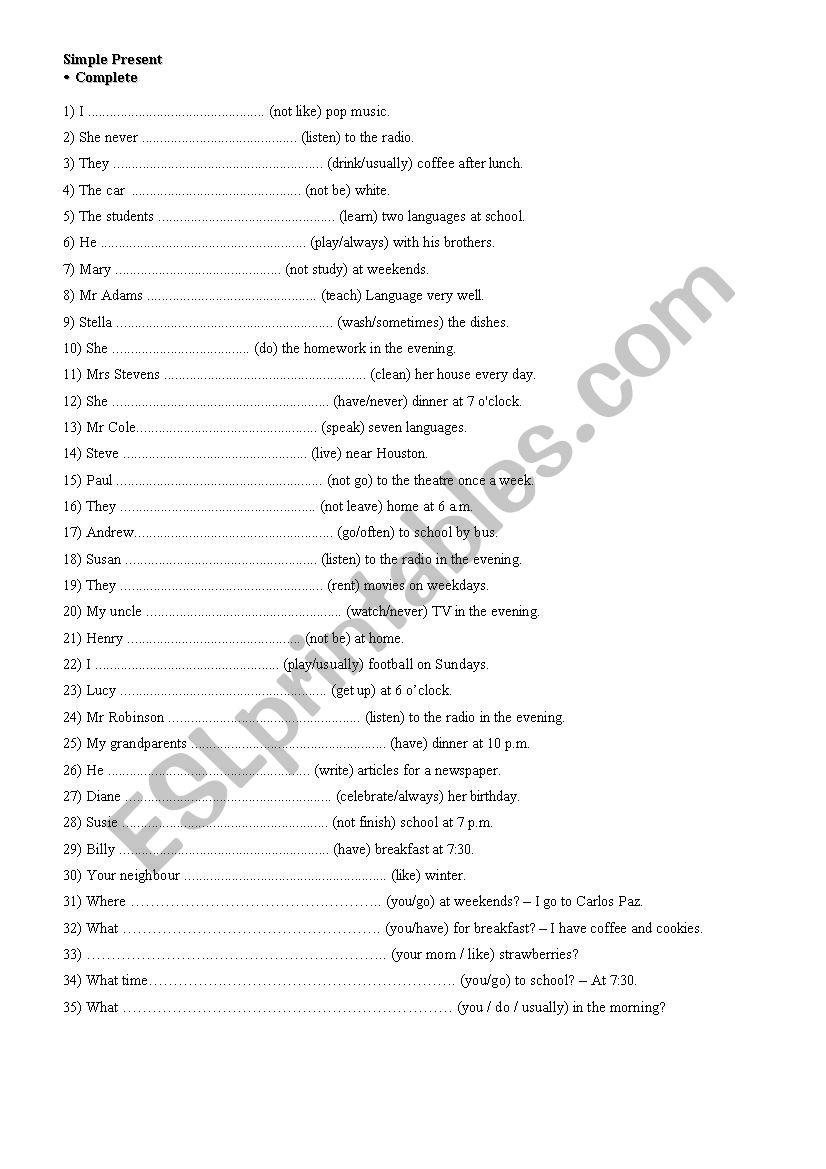 Simple Present worksheet