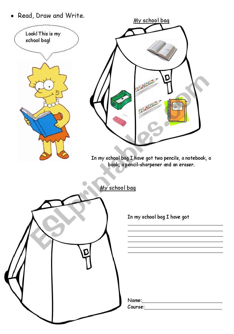 Write and draw classroom objects with Lisa Simpsons