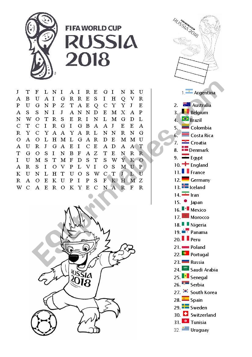 Wordsearch World Cup Russia 2018 