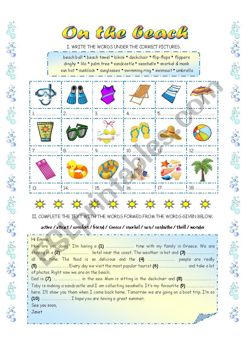 On the beach worksheet