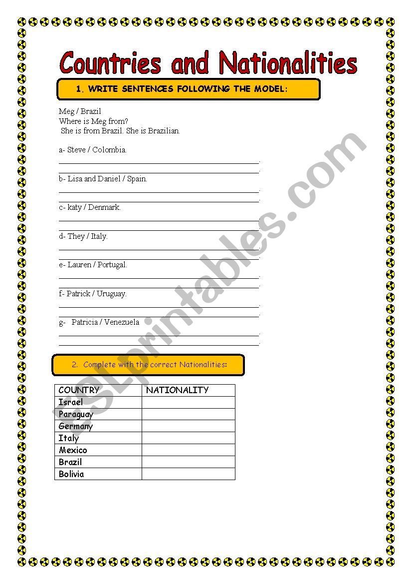 Nationalities worksheet