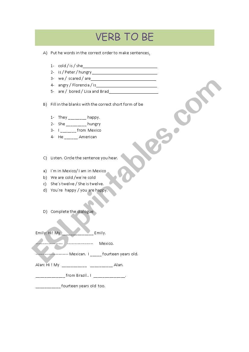 VERB TO BE worksheet