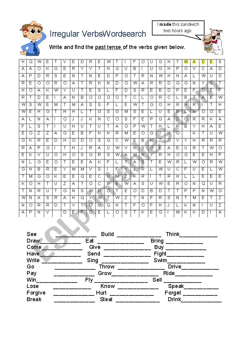 IRREGULAR VERBS WORDSEARCH worksheet