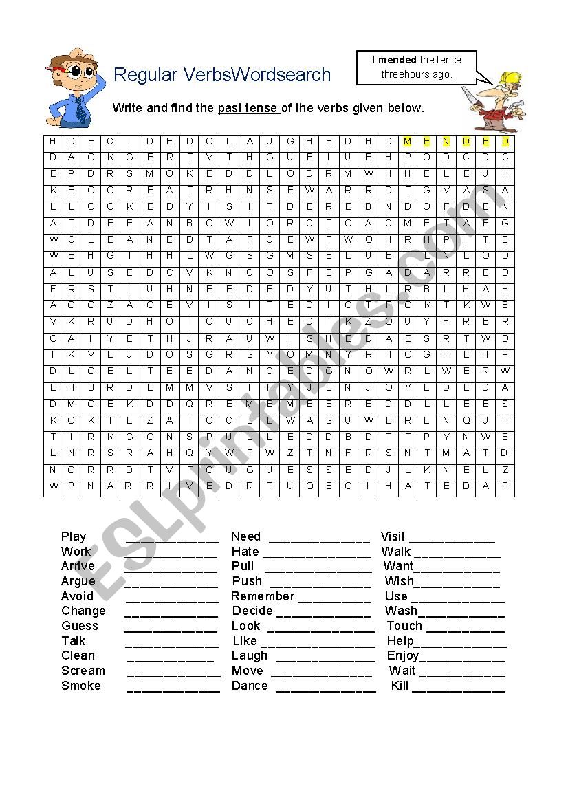 REGULAR VERBS WORDSEARCH worksheet