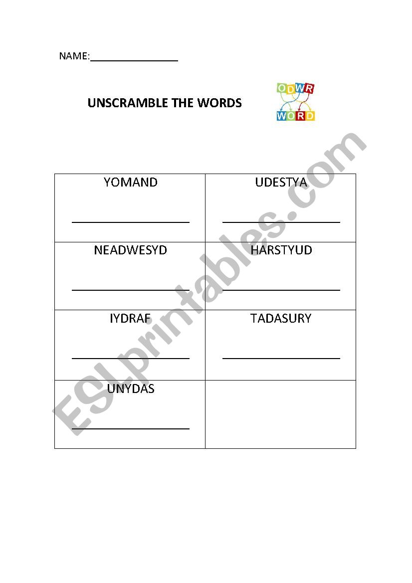DAYS OF THE WEEK worksheet