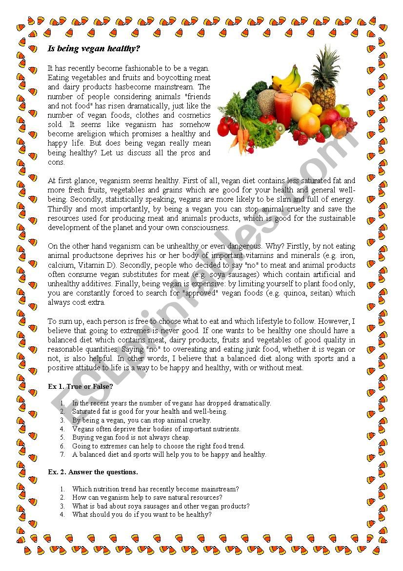 Is being vegan healthy? worksheet