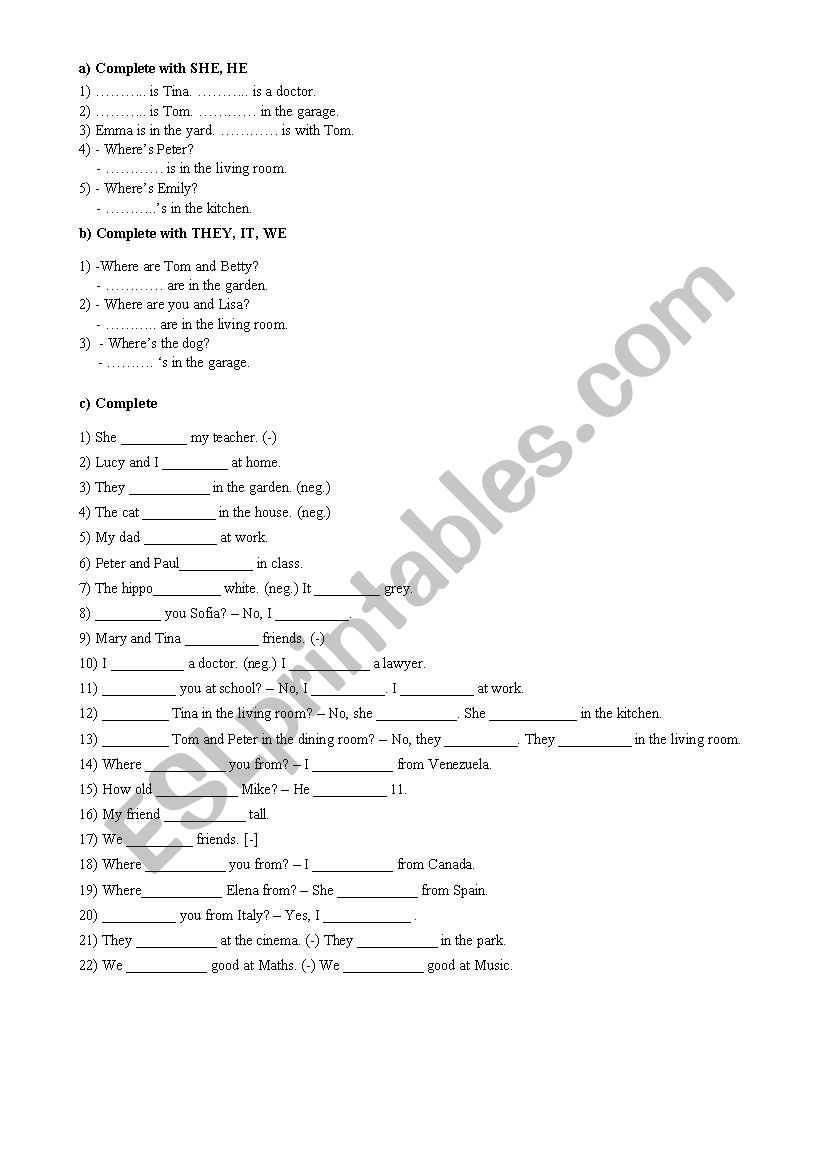 TO BE + Pronombres worksheet