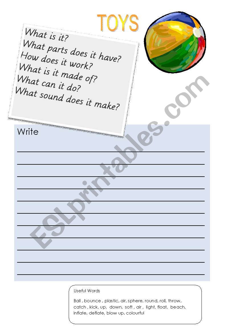  Writing about  a Toy worksheet