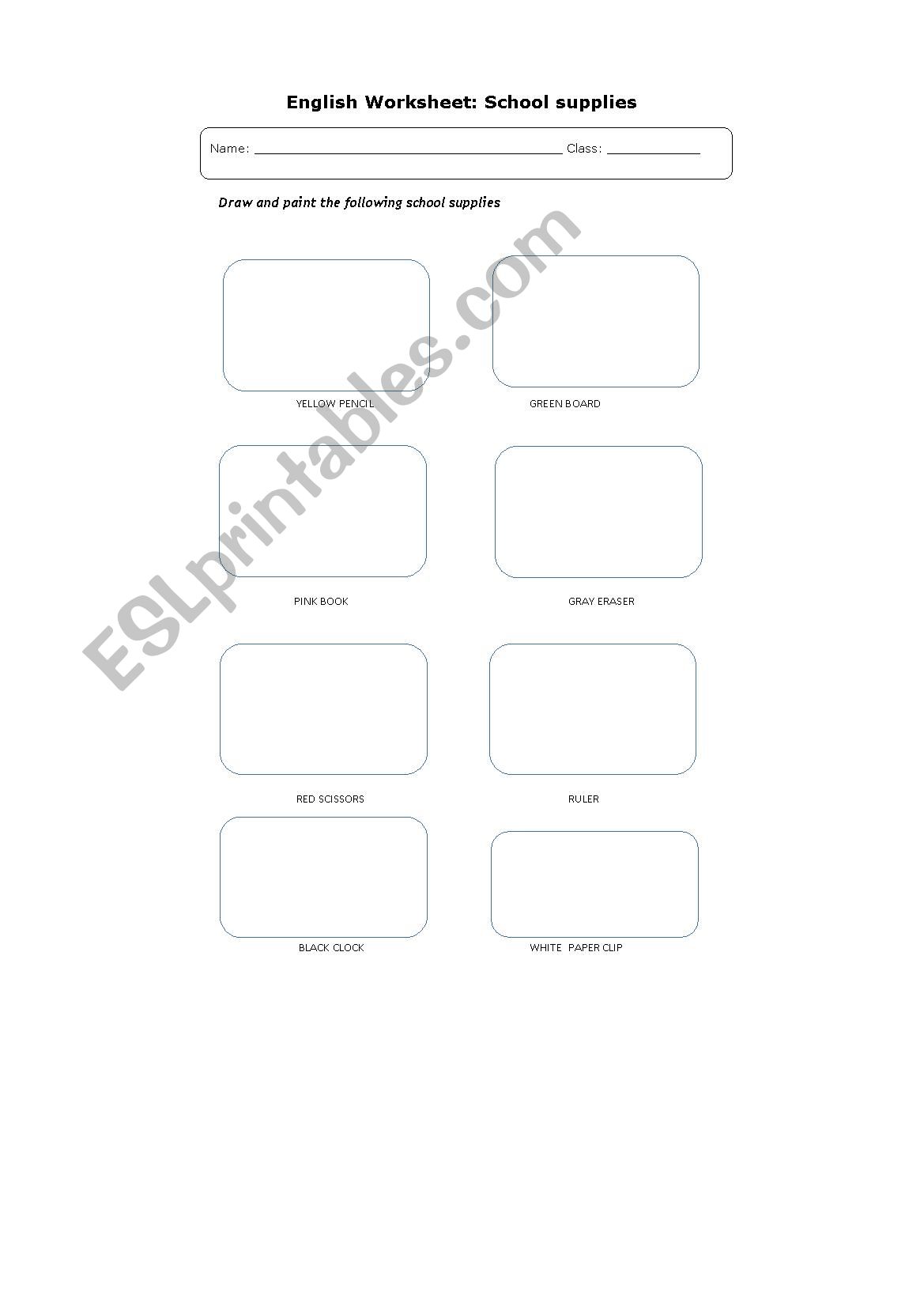 School Supplies worksheet