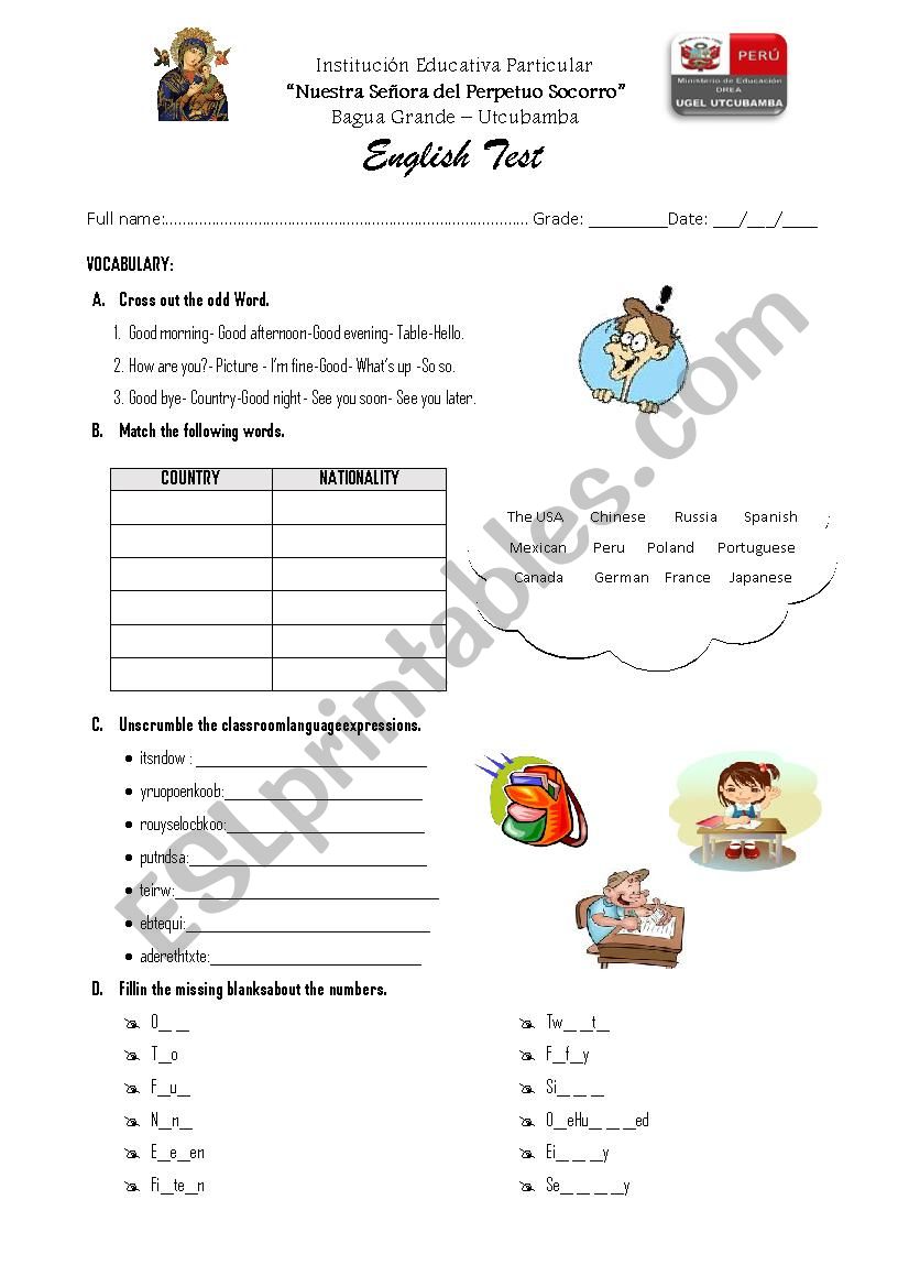 ENGLISH TEST SECUNDARIA 2018 worksheet