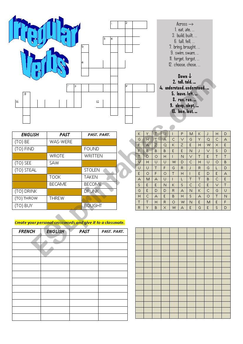 Irregular verbs worksheet