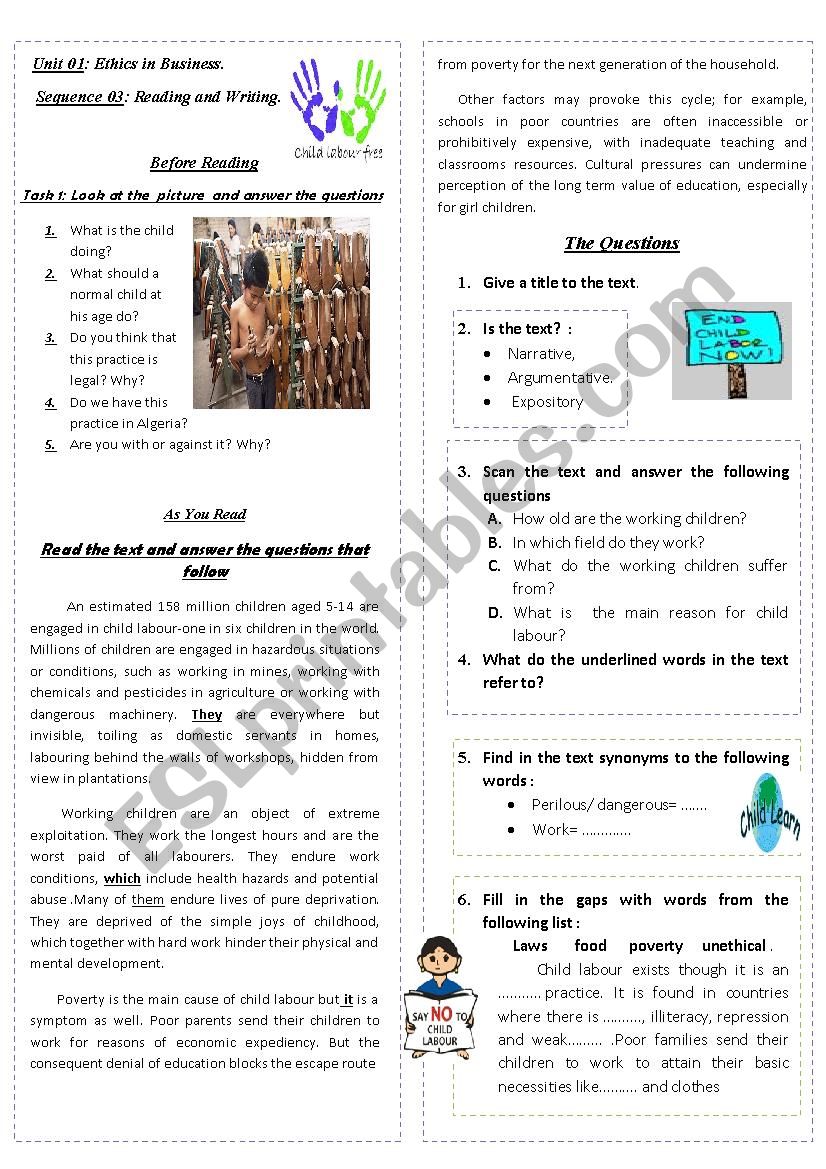 child labour worksheet