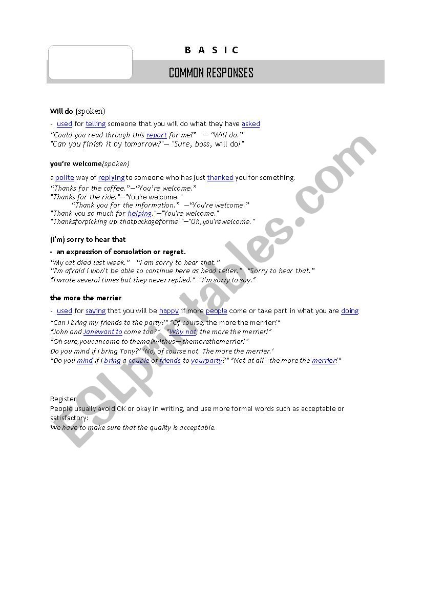Common Responses 3 worksheet