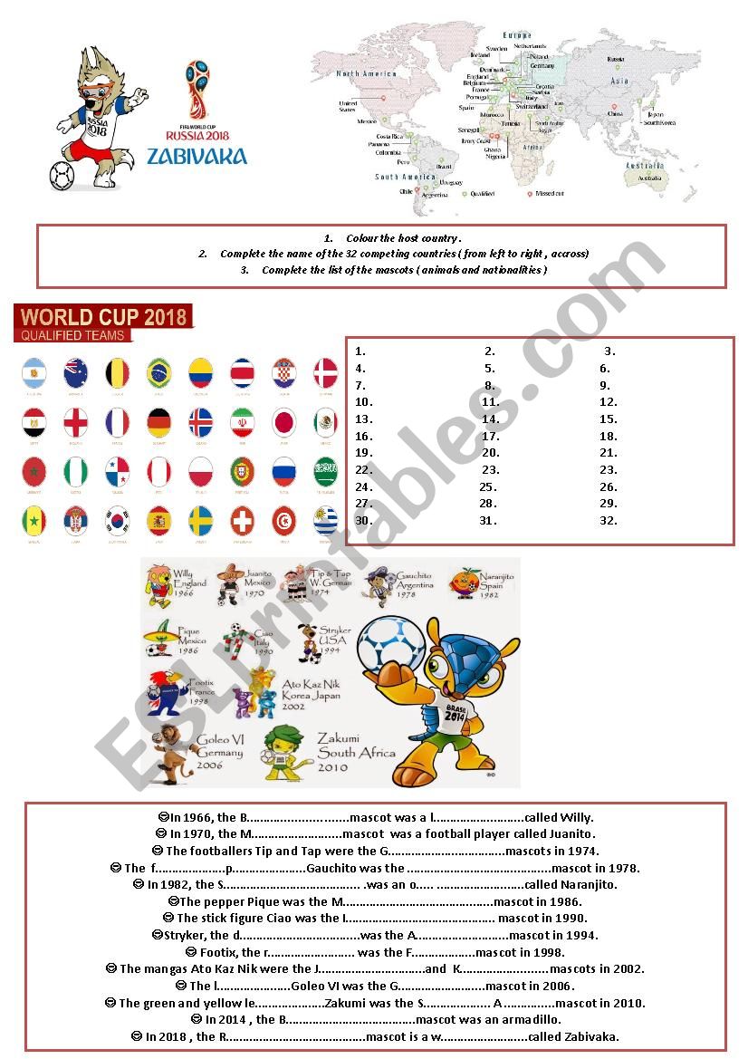 Football World Cup 2018 worksheet