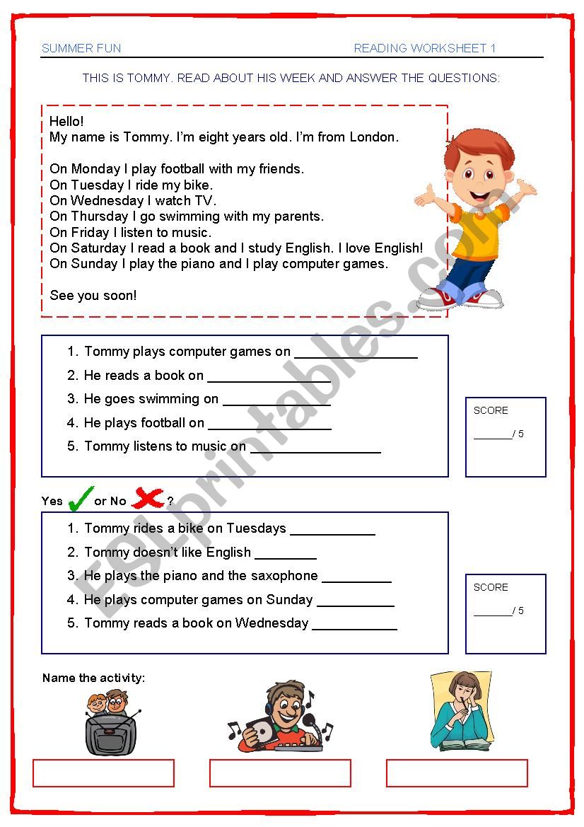 Summer Fun - Reading 1 worksheet