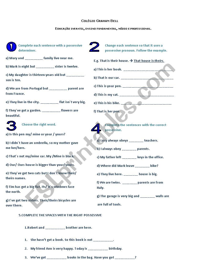 Possessives worksheet