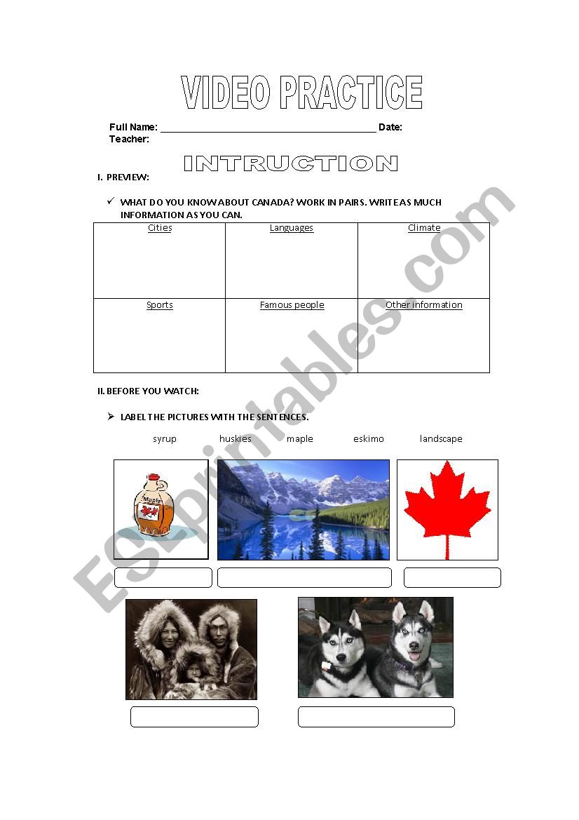 Canada  worksheet