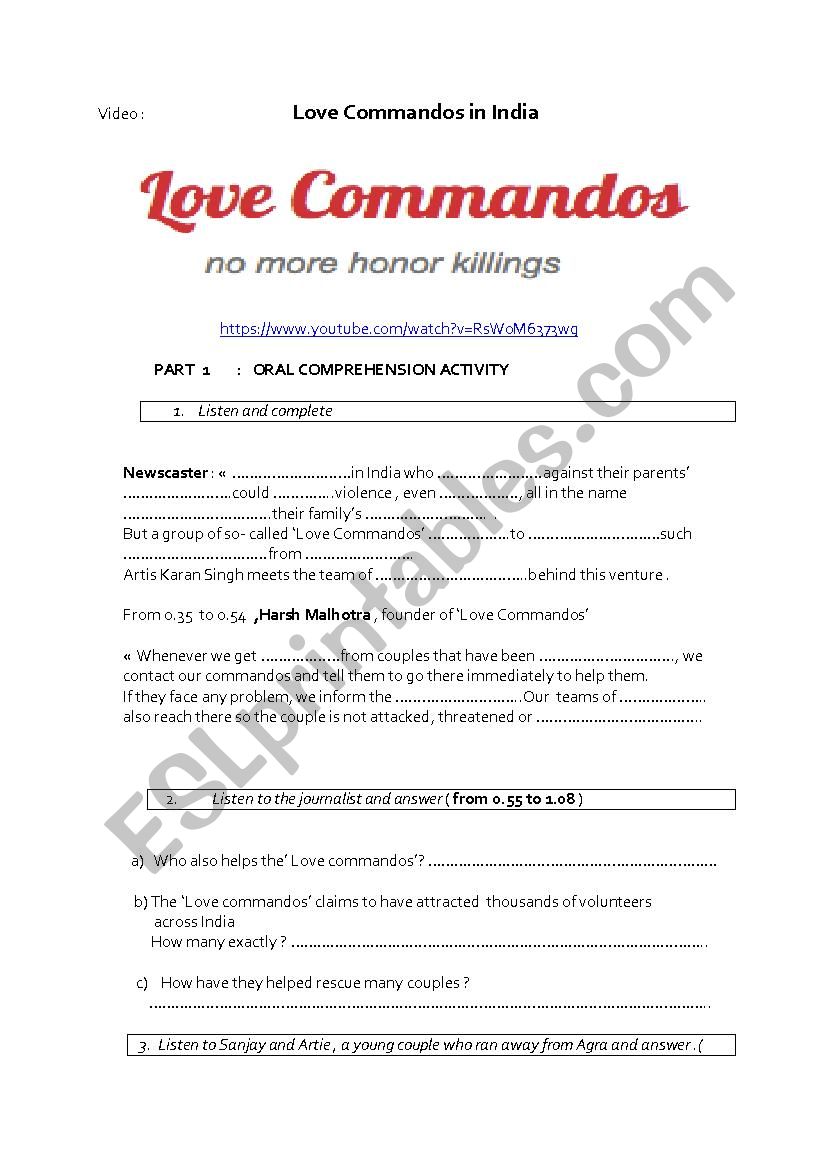 Love Commandos in India worksheet